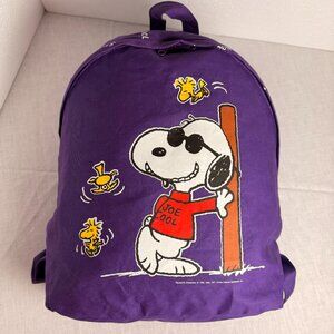 Vintage 1980's Peanuts Charlie Brown Snoopy Backpack Bag Purple Canvas Joe Cool